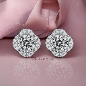 Certified 1ct. t.w. Diamond Clover Halo Stud Earrings
